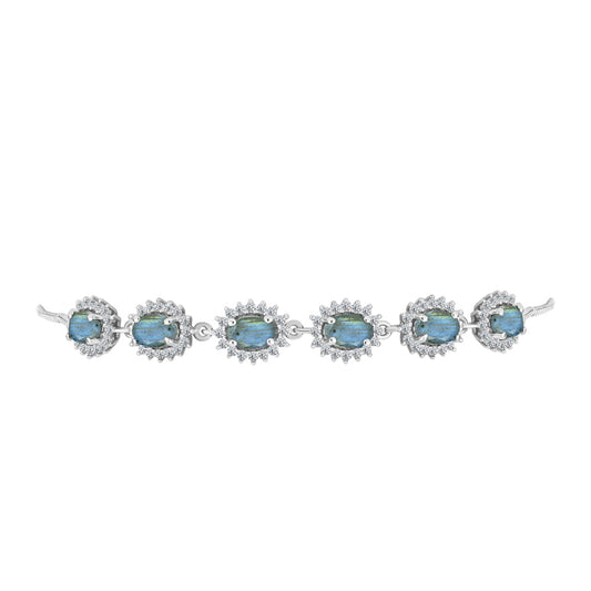 Pulseira de Prata com Labradorite e Topázio Branco  Contraste: Cabeca de Veado (800)