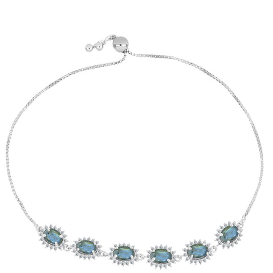 Pulseira de Prata com Labradorite e Topázio Branco  Contraste: Cabeca de Veado (800)