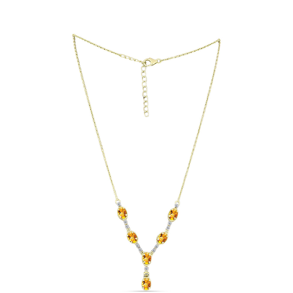 Colar de Prata com Banho de Ouro com Citrino Dourado do Rio Grande e Topázio Branco  Contraste: Cabeca de Veado (800)