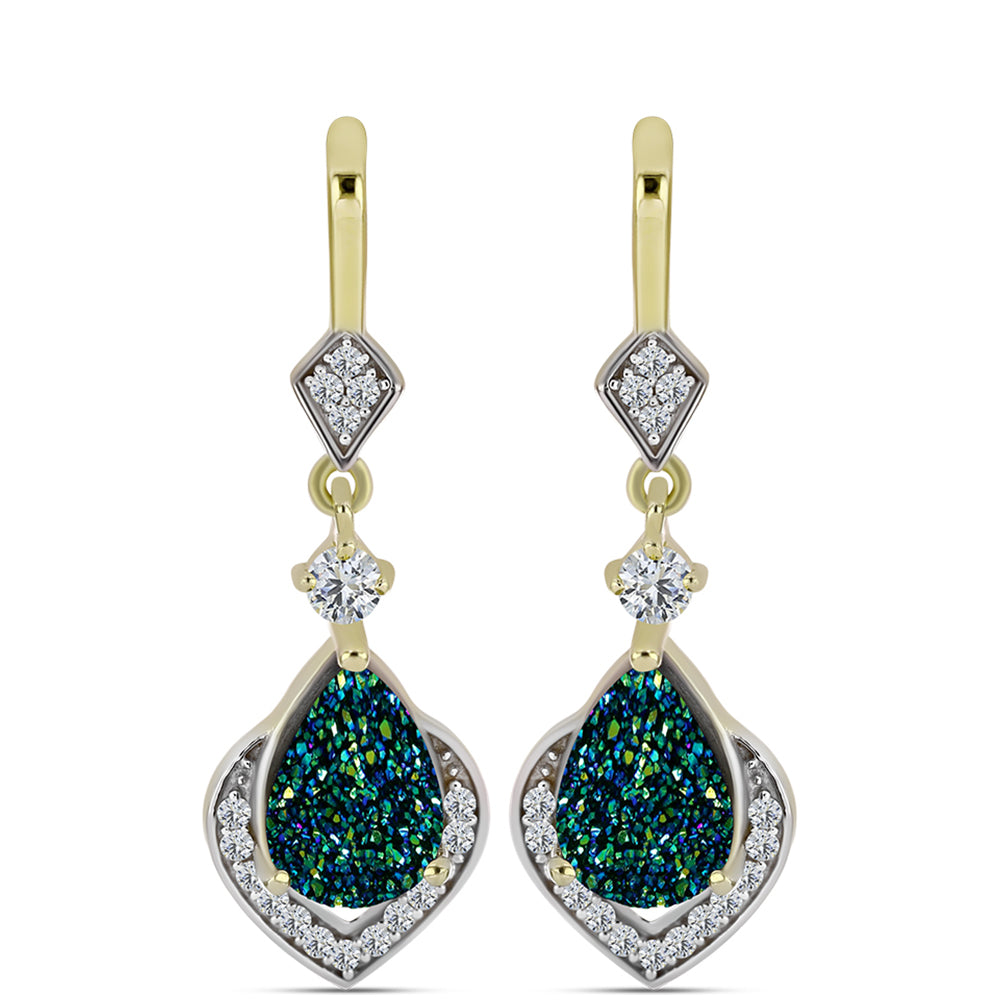 Brincos de Prata com Banho de Ouro com Drusy Verde e Topázio Branco 1 