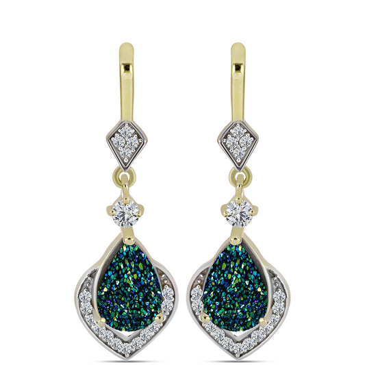 Brincos de Prata com Banho de Ouro com Drusy Verde e Topázio Branco