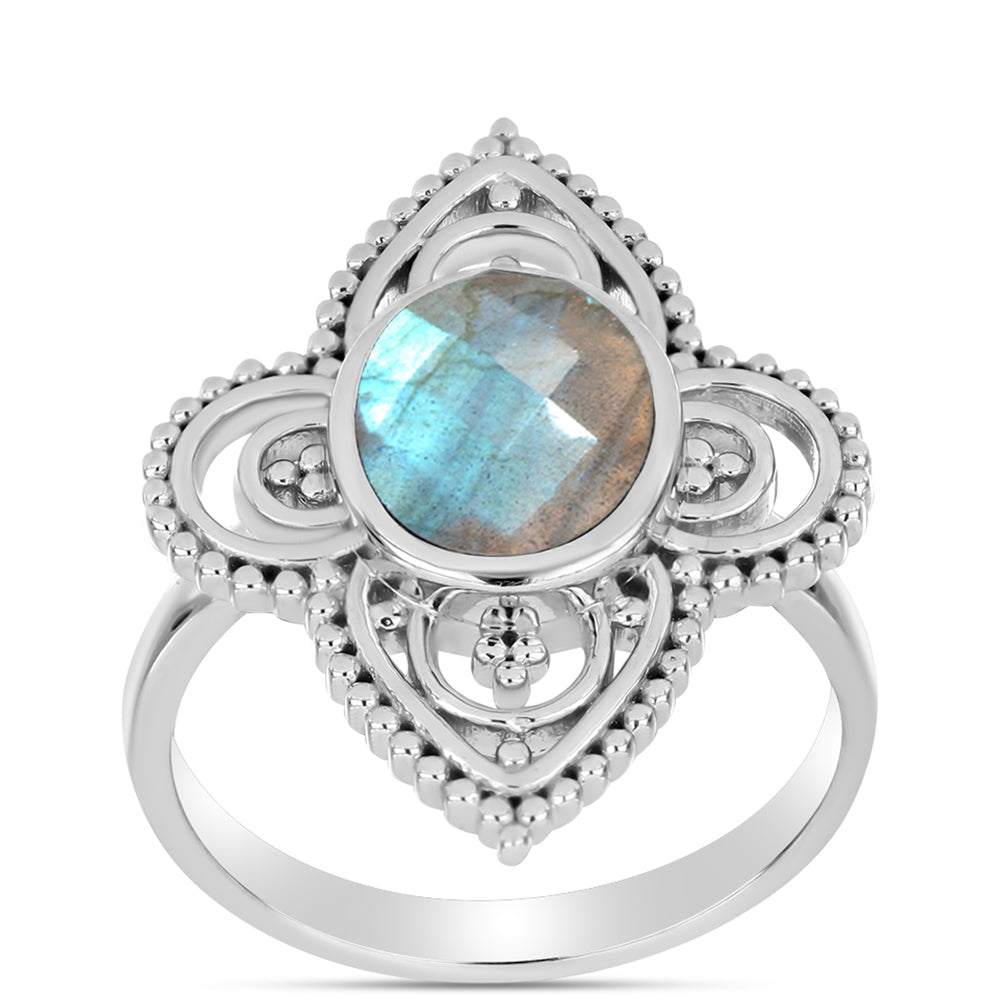 Anel de Prata com Labradorite  Contraste: Cabeca de Veado (800)