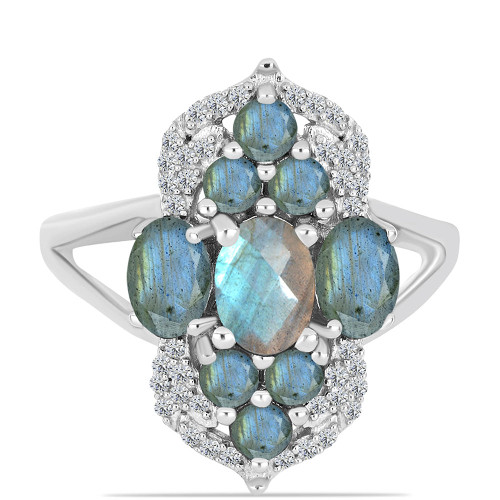 Anel de Prata com Labradorite  Contraste: Cabeca de Veado (800)