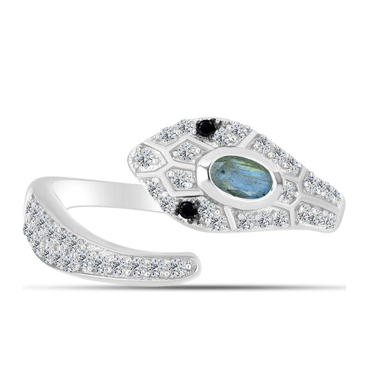 Anel de Prata com Labradorite e Espinela Preta