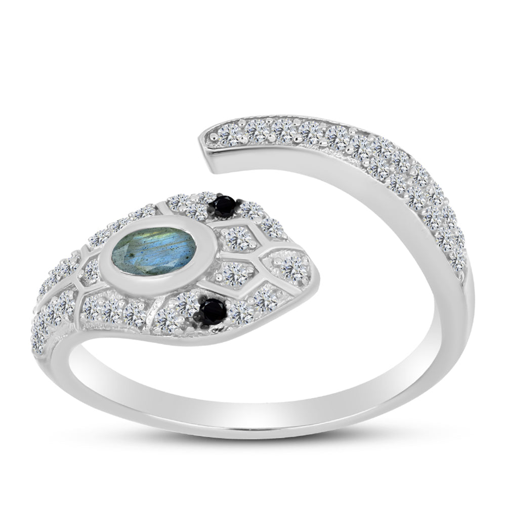 Anel de Prata com Labradorite e Espinela Preta