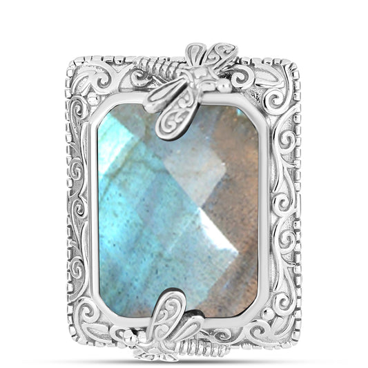 Anel de Prata com Labradorite  Contraste: Cabeca de Veado (800)