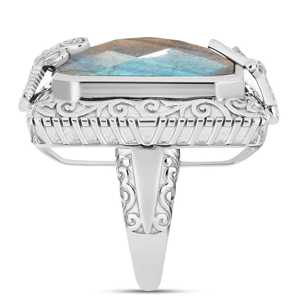 Anel de Prata com Labradorite  Contraste: Cabeca de Veado (800)
