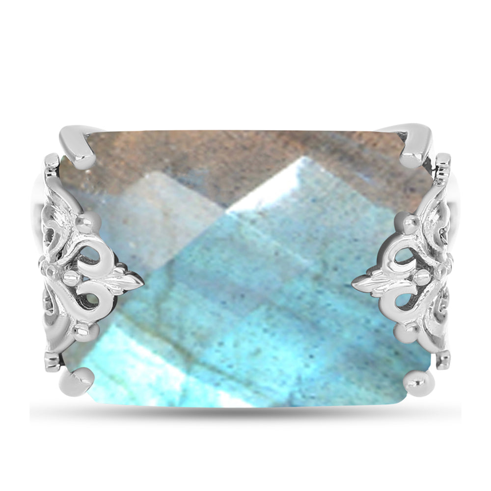 Anel de Prata com Labradorite  Contraste: Cabeca de Veado (800)