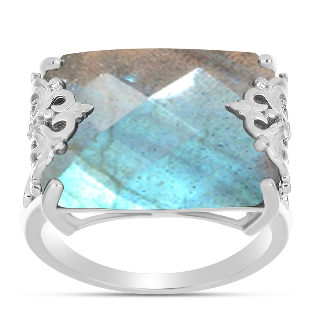 Anel de Prata com Labradorite  Contraste: Cabeca de Veado (800)