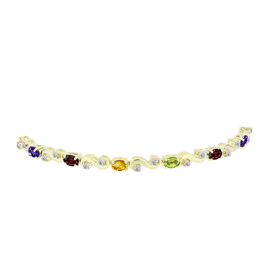 Pulseira de Prata com Banho de Ouro com Ametista de Marrocos e Citrino de Ural  Contraste: Cabeca de Veado (800)