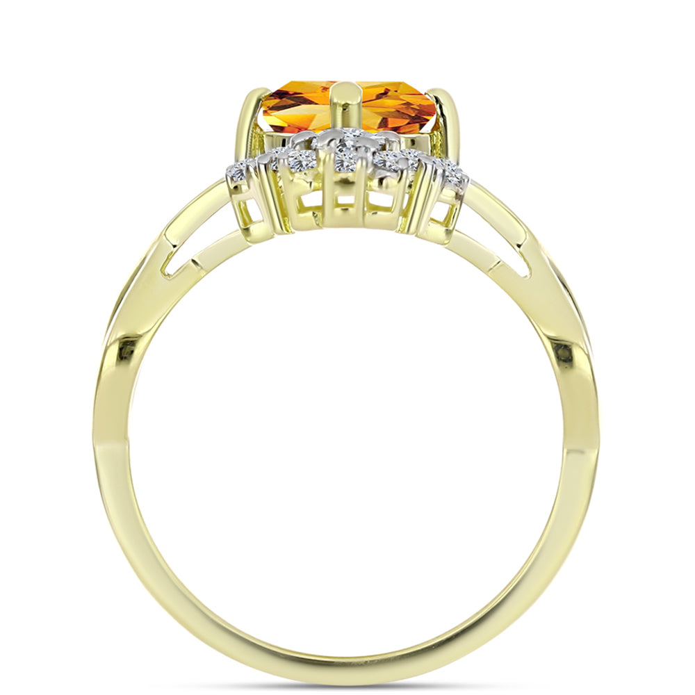 Anel de Prata com Banho de Ouro com Citrino Dourado do Rio Grande e Topázio Branco  Contraste: Cabeca de Veado (800)