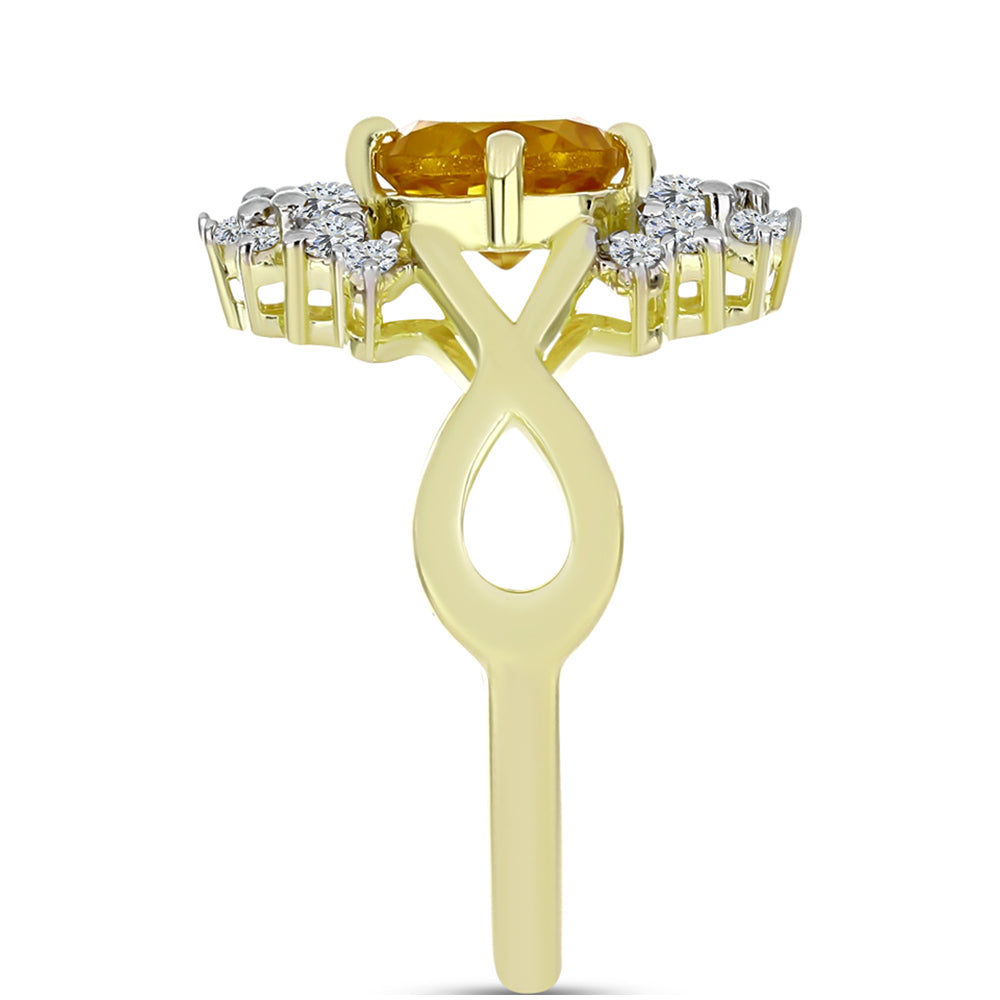 Anel de Prata com Banho de Ouro com Citrino Dourado do Rio Grande e Topázio Branco  Contraste: Cabeca de Veado (800) 4 