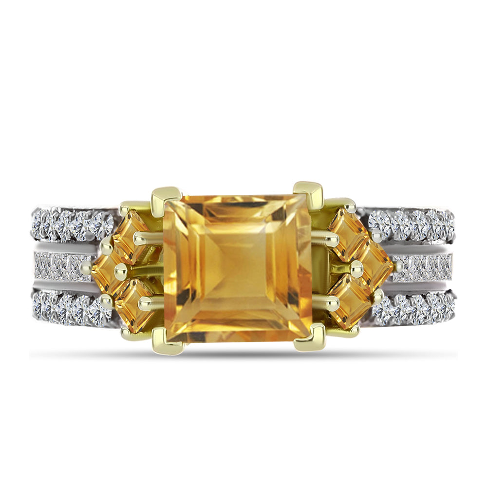 Anel de Prata com Banho de Ouro com Citrino Dourado do Rio Grande e Topázio Branco  Contraste: Cabeca de Veado (800)