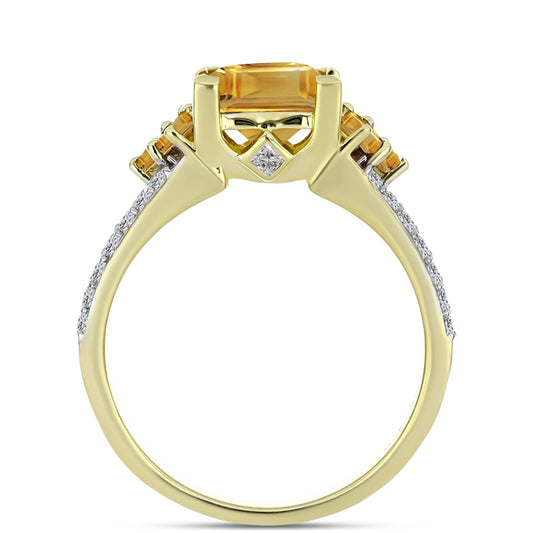 Anel de Prata com Banho de Ouro com Citrino Dourado do Rio Grande e Topázio Branco  Contraste: Cabeca de Veado (800)