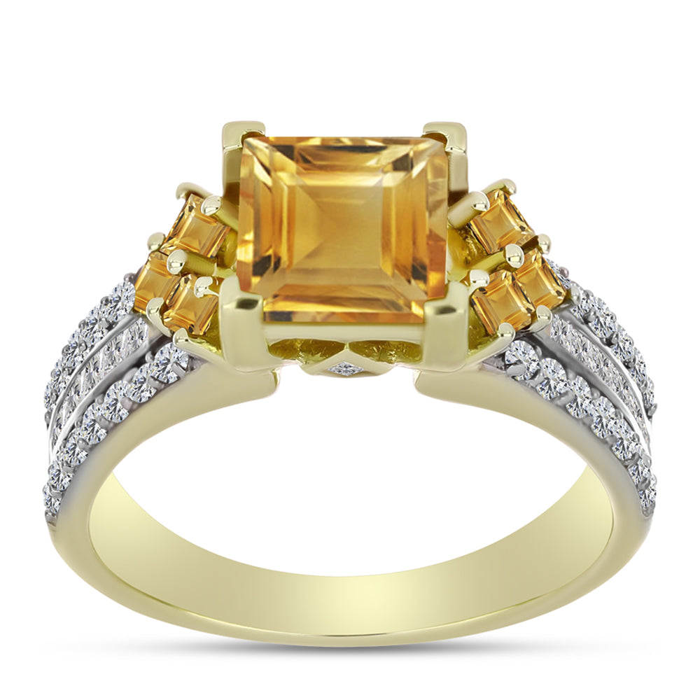 Anel de Prata com Banho de Ouro com Citrino Dourado do Rio Grande e Topázio Branco  Contraste: Cabeca de Veado (800) 3 