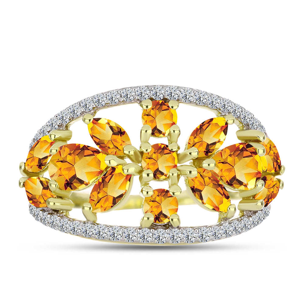 Anel de Prata com Banho de Ouro com Citrino Dourado do Rio Grande e Topázio Branco  Contraste: Cabeca de Veado (800)