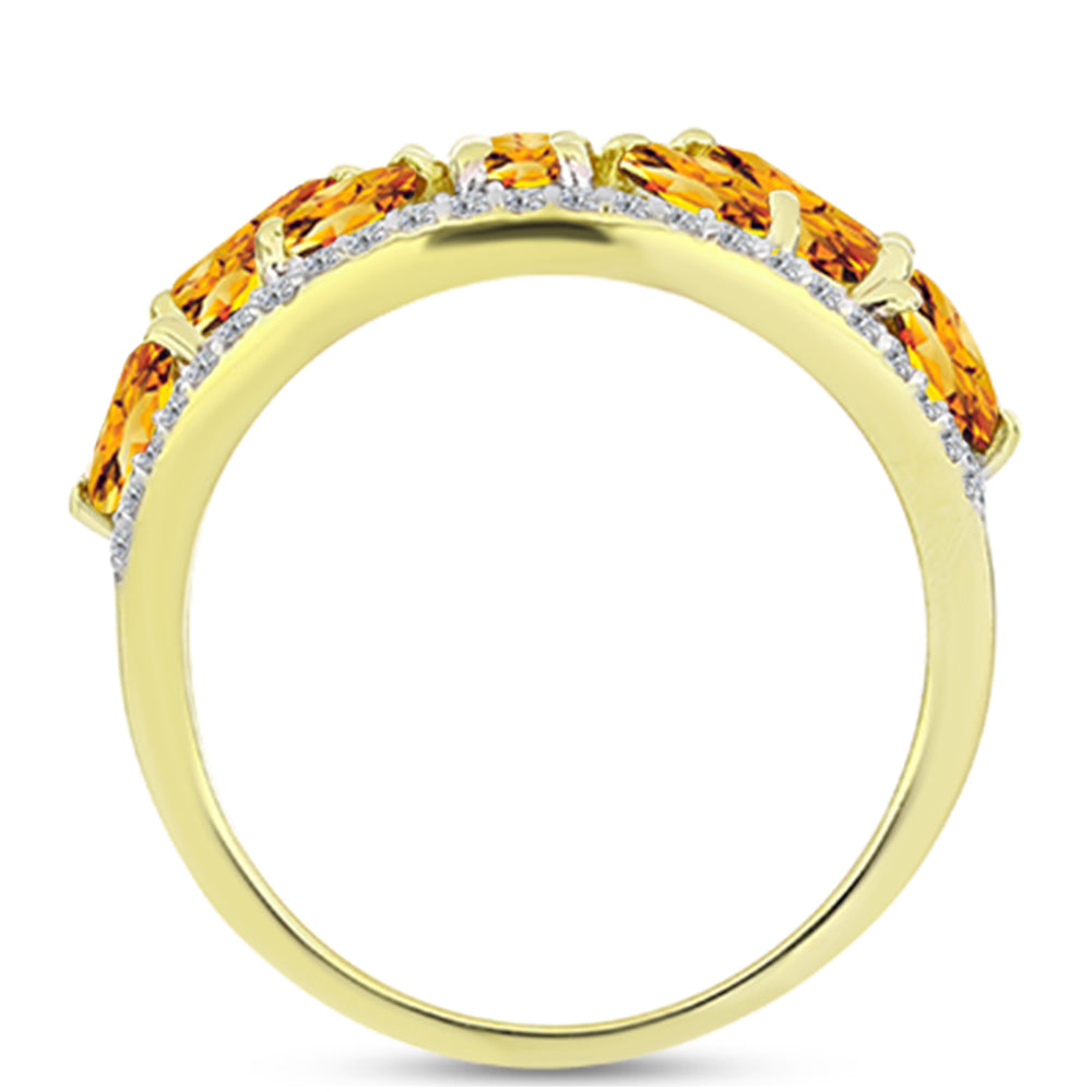 Anel de Prata com Banho de Ouro com Citrino Dourado do Rio Grande e Topázio Branco  Contraste: Cabeca de Veado (800)