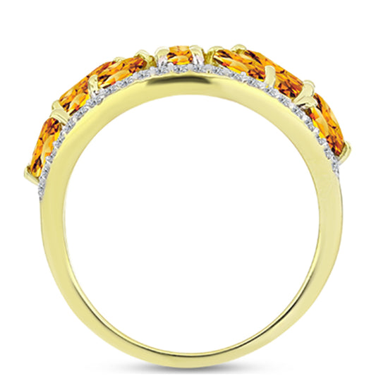 Anel de Prata com Banho de Ouro com Citrino Dourado do Rio Grande e Topázio Branco  Contraste: Cabeca de Veado (800)