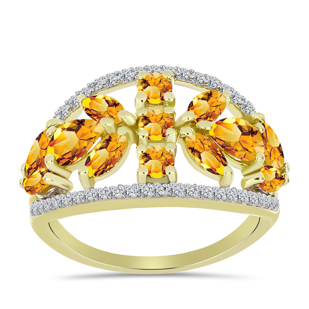 Anel de Prata com Banho de Ouro com Citrino Dourado do Rio Grande e Topázio Branco  Contraste: Cabeca de Veado (800) 3 