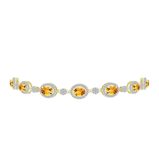 Pulseira de Prata com Banho de Ouro com Citrino Dourado do Rio Grande e Topázio Branco  Contraste: Cabeca de Veado (800)