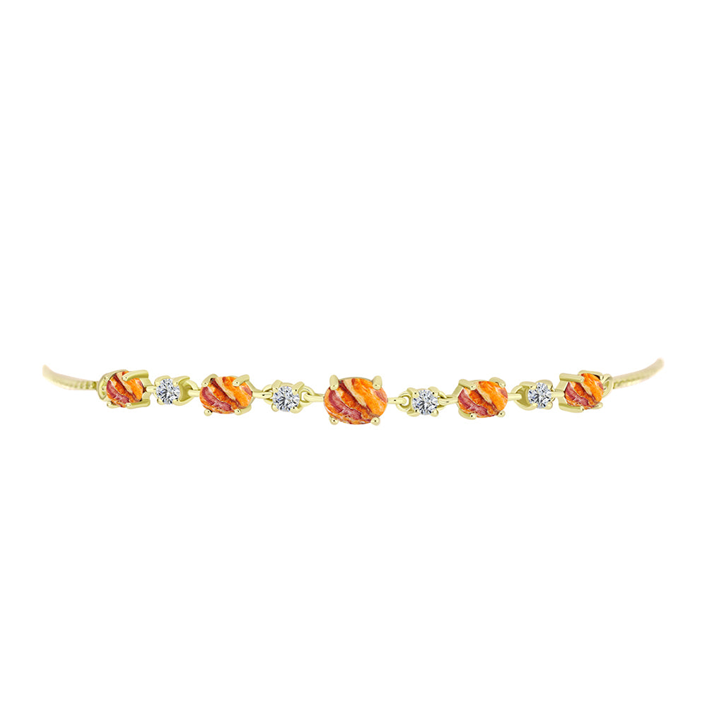 Pulseira de Prata com Banho de Ouro com Concha Pata de Leões e Topázio Branco  Contraste: Cabeca de Veado (800) 2 