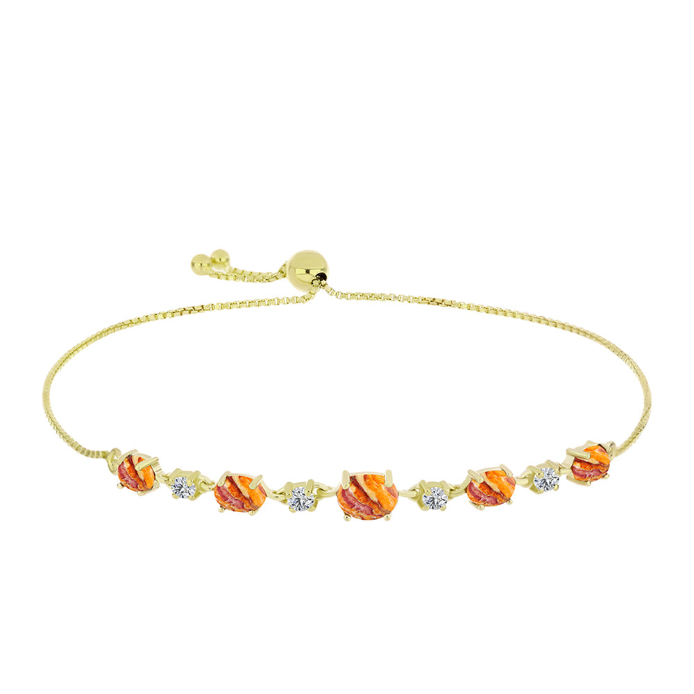 Pulseira de Prata com Banho de Ouro com Concha Pata de Leões e Topázio Branco  Contraste: Cabeca de Veado (800)