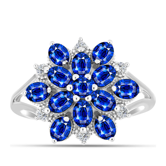 Anel de Prata com Safira Azul Australiana e Topázio Branco  Contraste: Cabeca de Veado (800)
