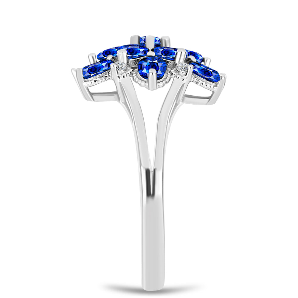 Anel de Prata com Safira Azul Australiana e Topázio Branco  Contraste: Cabeca de Veado (800)