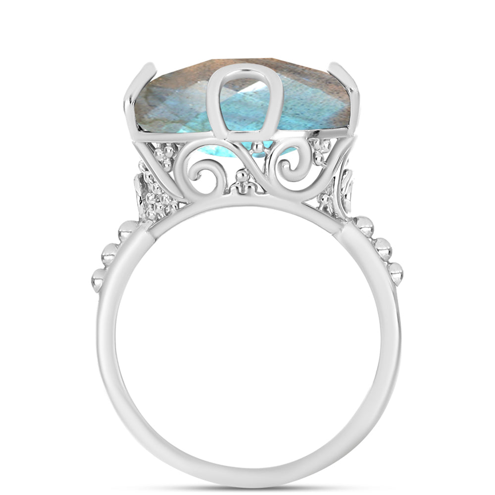 Anel de Prata com Labradorite  Contraste: Cabeca de Veado (800)