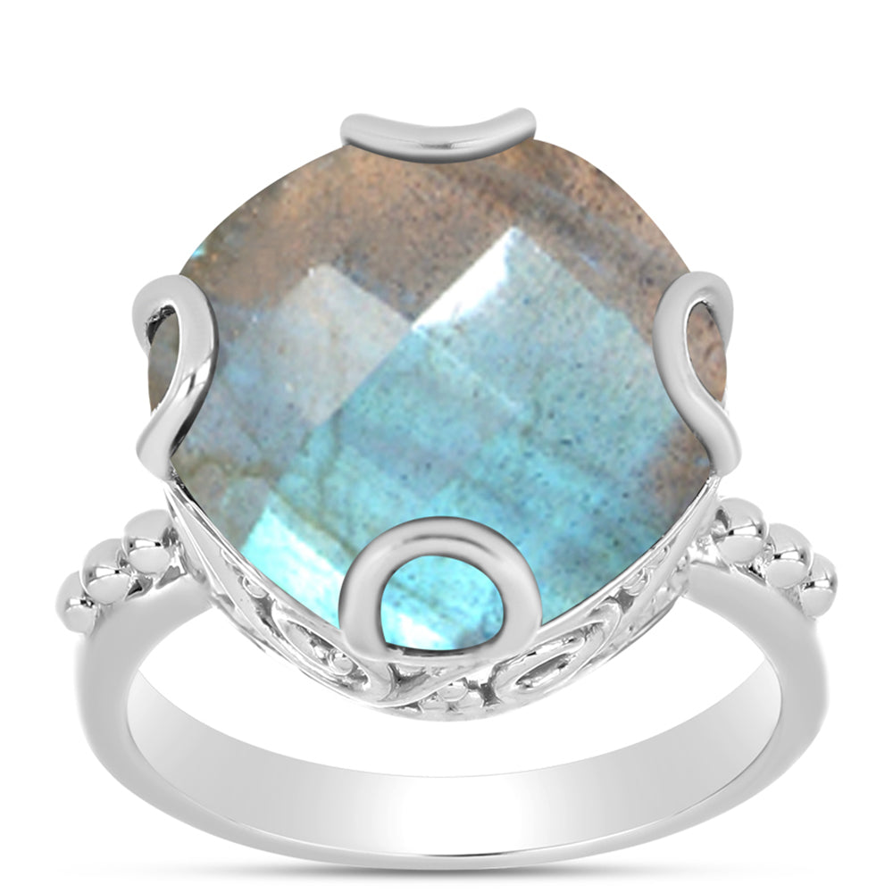 Anel de Prata com Labradorite  Contraste: Cabeca de Veado (800)