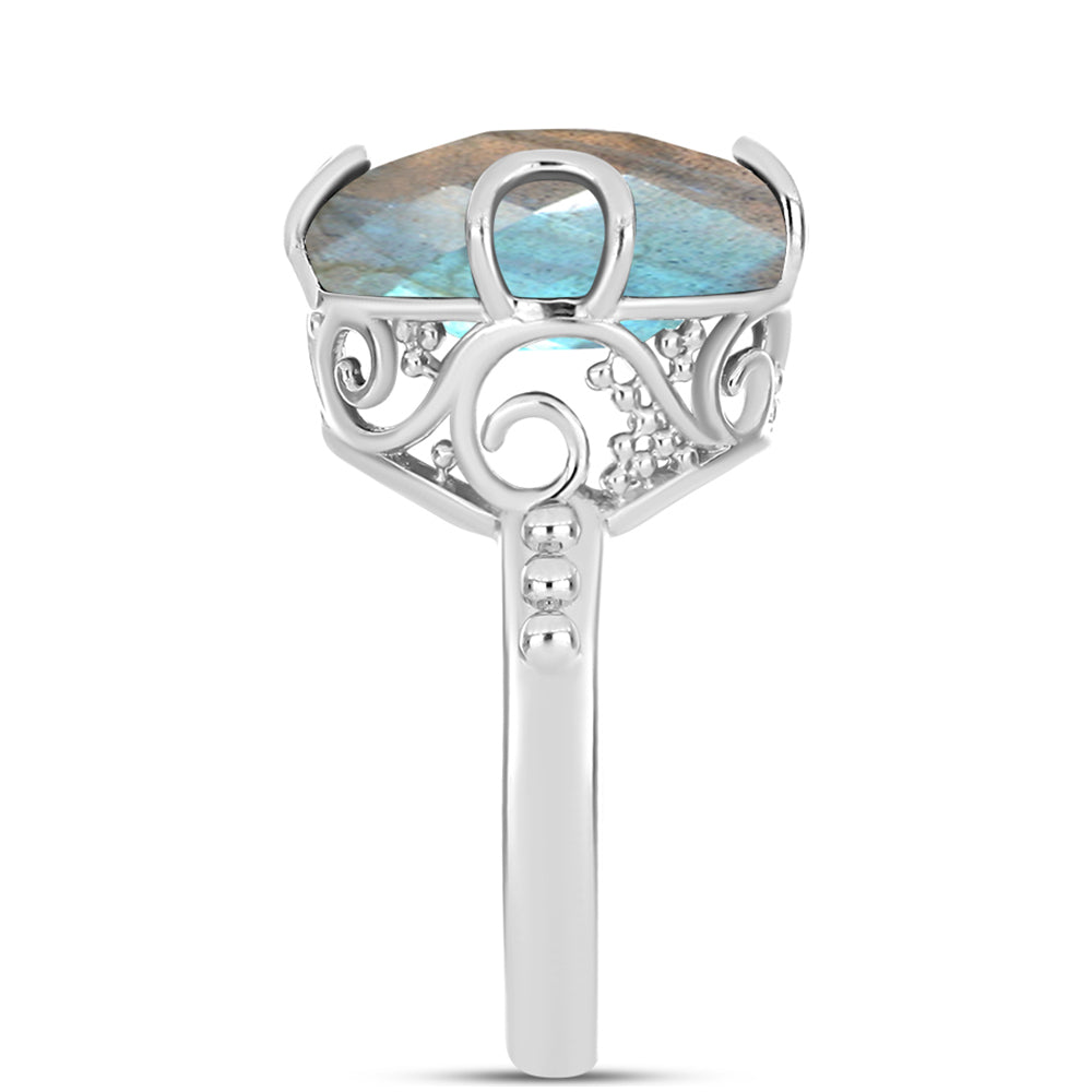 Anel de Prata com Labradorite  Contraste: Cabeca de Veado (800)