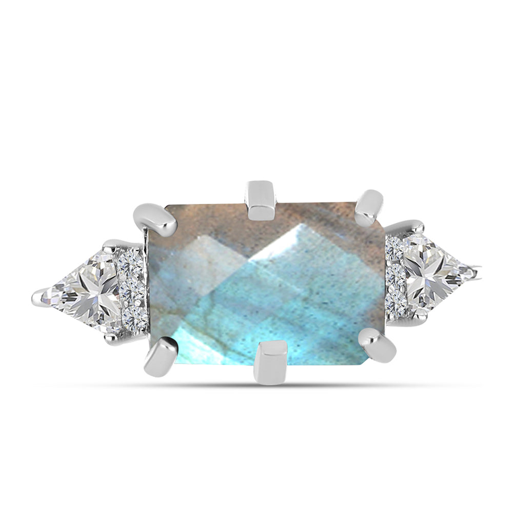 Anel de Prata com Labradorite e Topázio Branco 1 