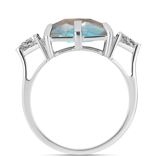 Anel de Prata com Labradorite e Topázio Branco