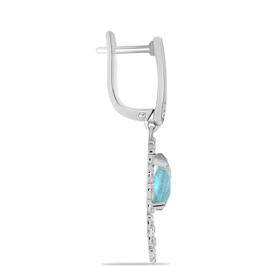 Brincos de Prata com Labradorite e Topázio Branco  Contraste: Cabeca de Veado (800)