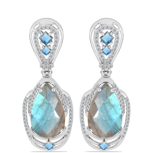 Brincos de Prata com Labradorite  Contraste: Cabeca de Veado (800)