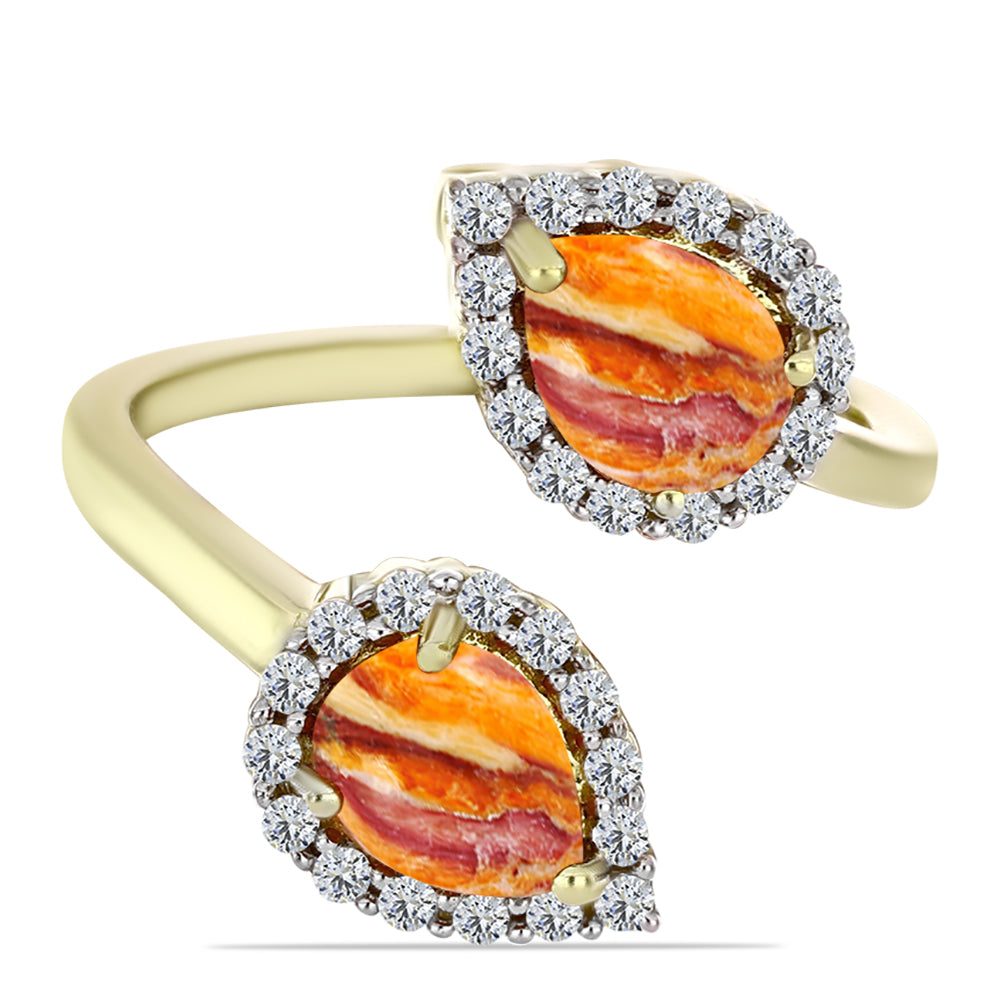 Anel de Prata com Banho de Ouro com Concha Pata de Leões e Topázio Branco  Contraste: Cabeca de Veado (800) 1 
