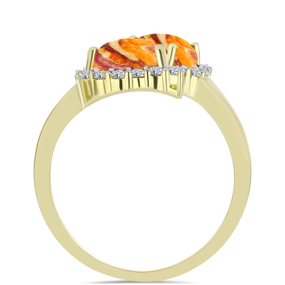 Anel de Prata com Banho de Ouro com Concha Pata de Leões e Topázio Branco  Contraste: Cabeca de Veado (800) 2 