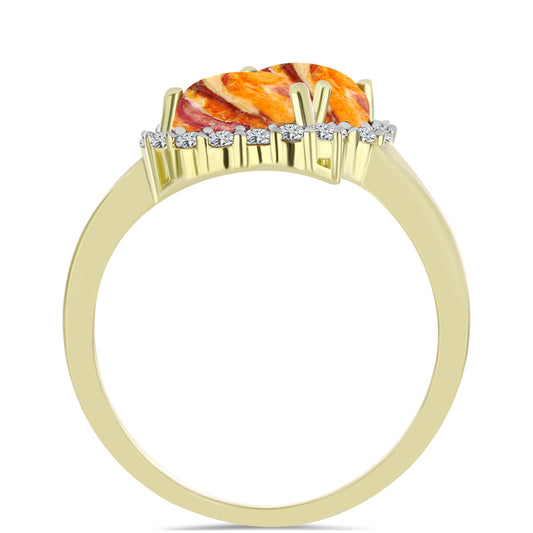 Anel de Prata com Banho de Ouro com Concha Pata de Leões e Topázio Branco  Contraste: Cabeca de Veado (800)