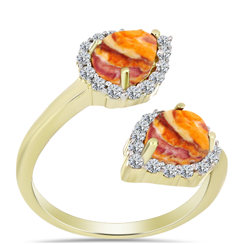 Anel de Prata com Banho de Ouro com Concha Pata de Leões e Topázio Branco  Contraste: Cabeca de Veado (800) 3 