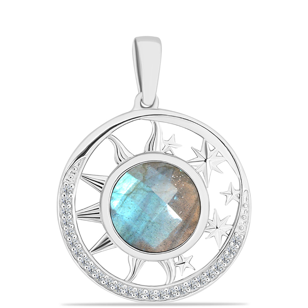 Pendente de Prata com Labradorite e Topázio Branco  Contraste: Cabeca de Veado (800) 1 