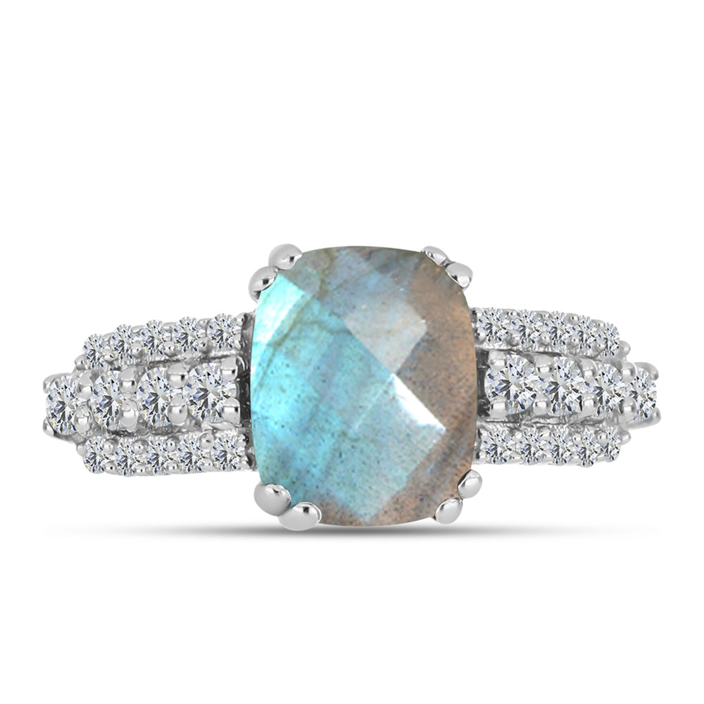 Anel de Prata com Labradorite e Topázio Branco