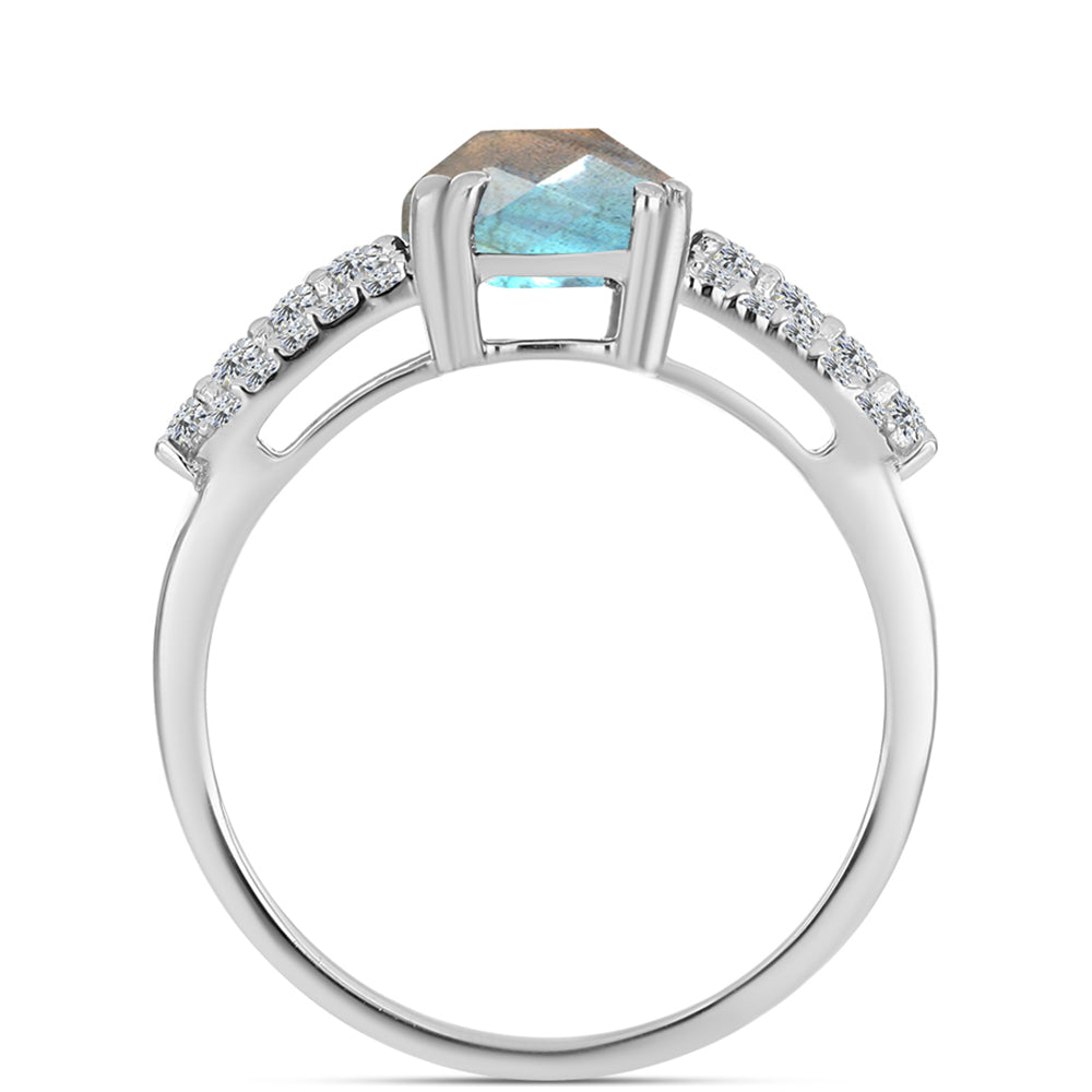 Anel de Prata com Labradorite e Topázio Branco
