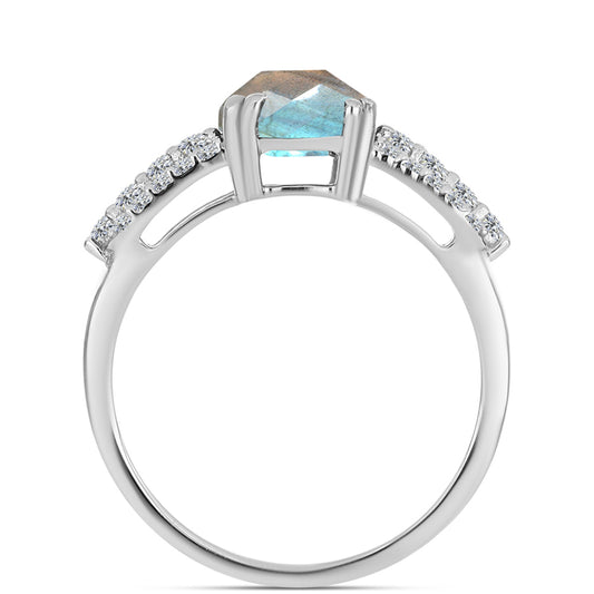 Anel de Prata com Labradorite e Topázio Branco