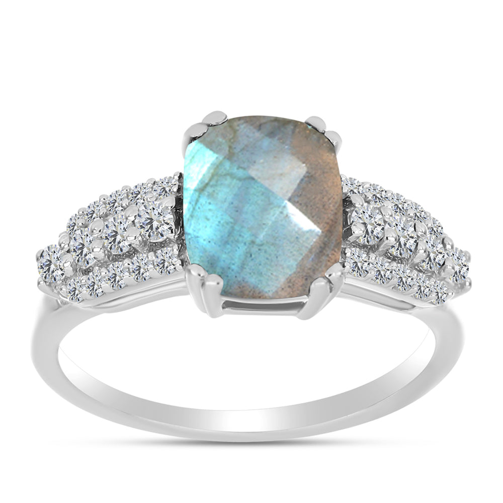 Anel de Prata com Labradorite e Topázio Branco 3 
