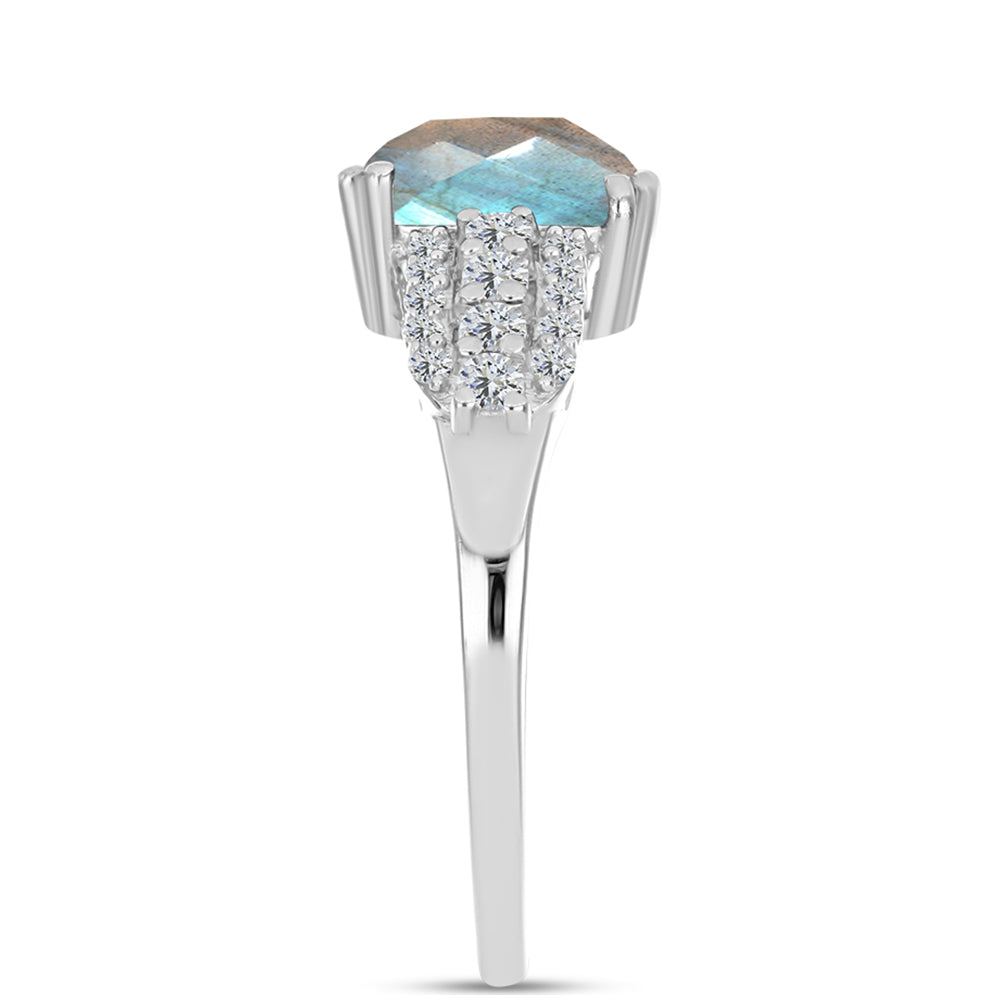 Anel de Prata com Labradorite e Topázio Branco
