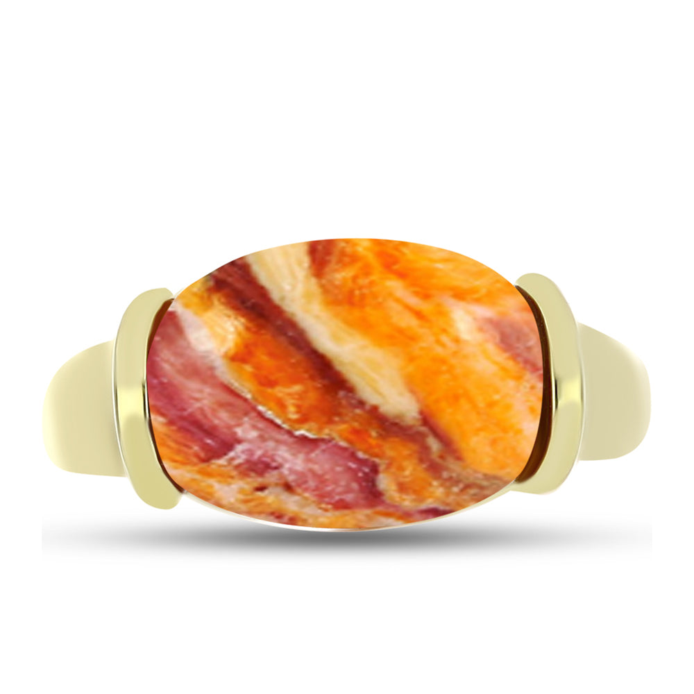 Anel de Prata com Banho de Ouro com Concha Pata de Leões  Contraste: Cabeca de Veado (800)
