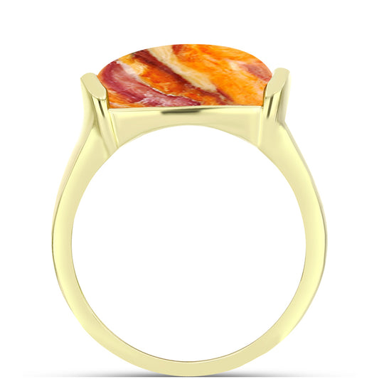 Anel de Prata com Banho de Ouro com Concha Pata de Leões  Contraste: Cabeca de Veado (800)