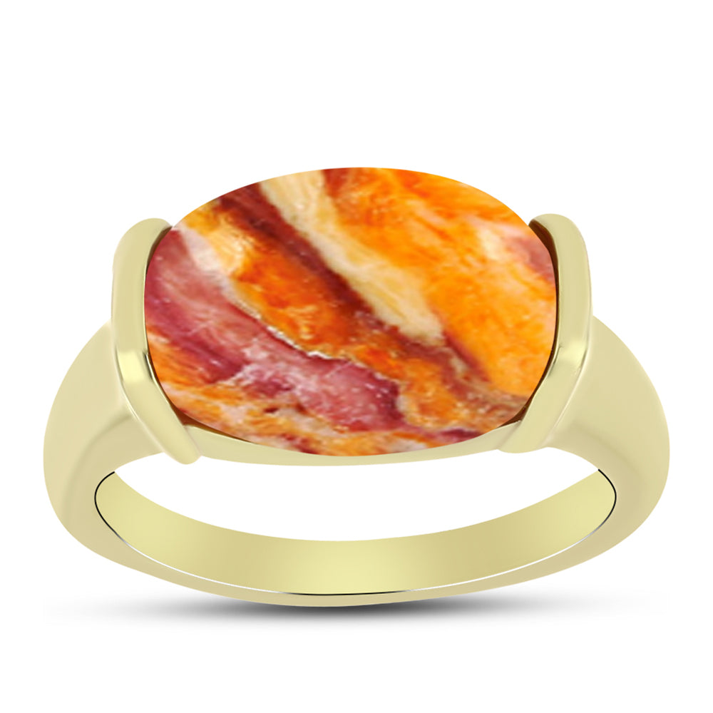 Anel de Prata com Banho de Ouro com Concha Pata de Leões  Contraste: Cabeca de Veado (800)