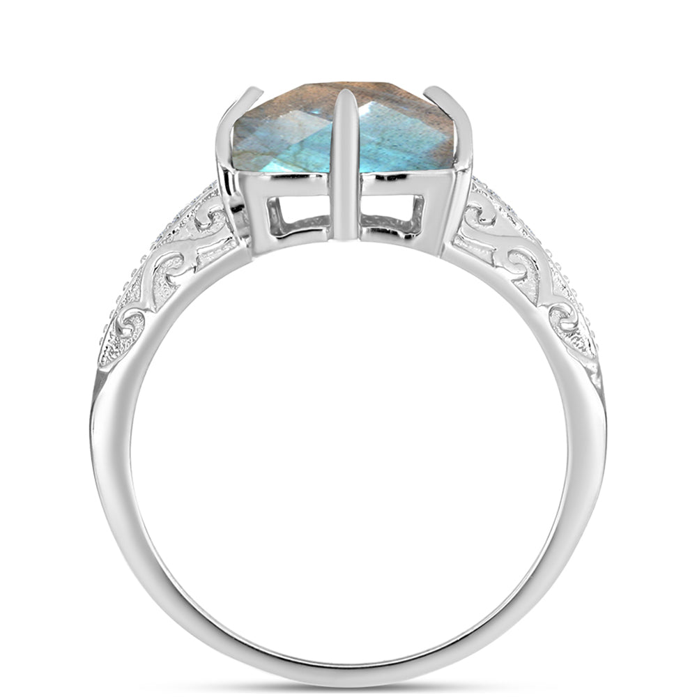 Anel de Prata com Labradorite e Topázio Branco  Contraste: Cabeca de Veado (800) 2 