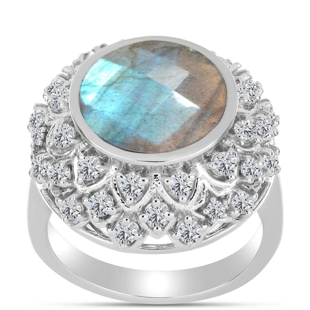 Anel de Prata com Labradorite e Topázio Branco  Contraste: Cabeca de Veado (800) 3 